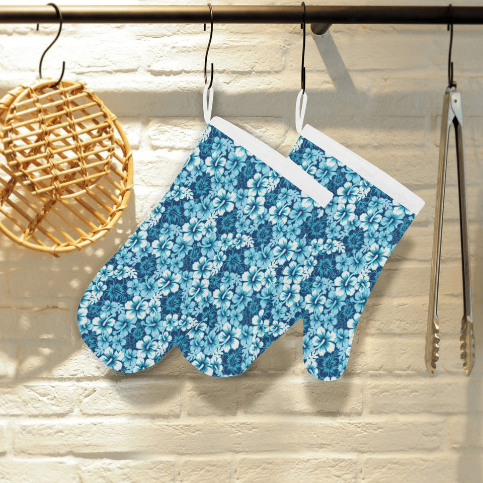 Hibiscus Pattern Print Design 03 Heat Resistant Oven Mitts