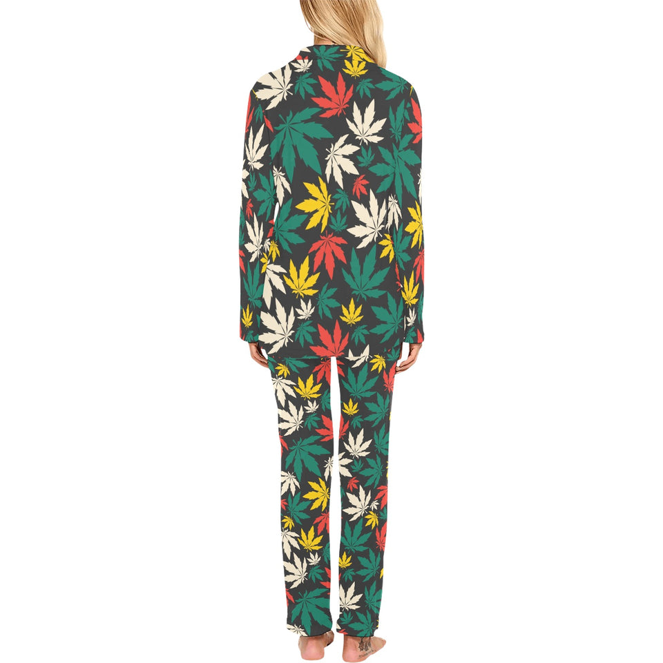Canabis Marijuana Weed Pattern Print Design 02 Women's Long Pajama Set