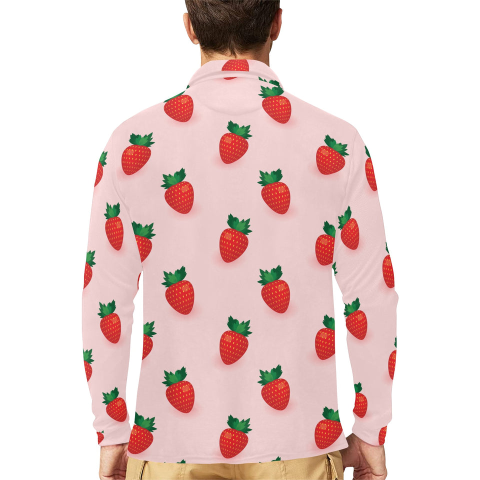 Strawberry beautiful pattern Men's Long Sleeve Polo Shirt