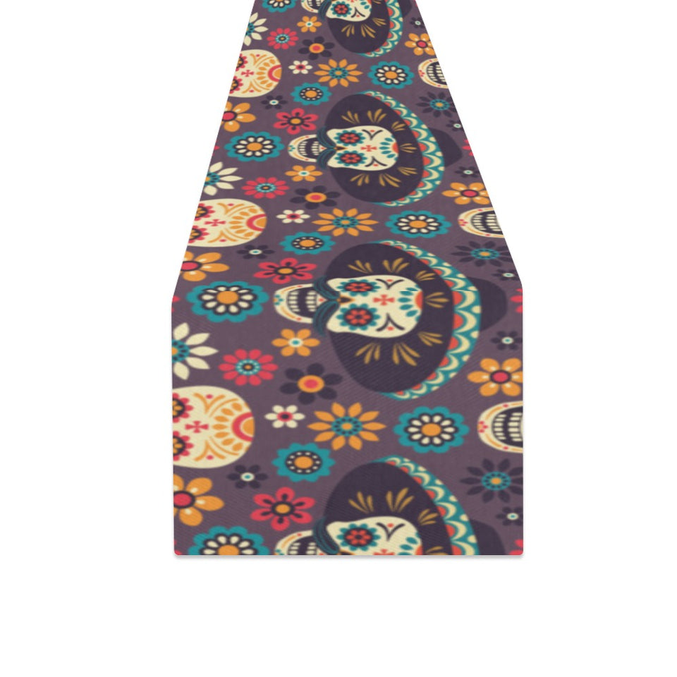 Sugar skulls flower maxican pattern Table Runner