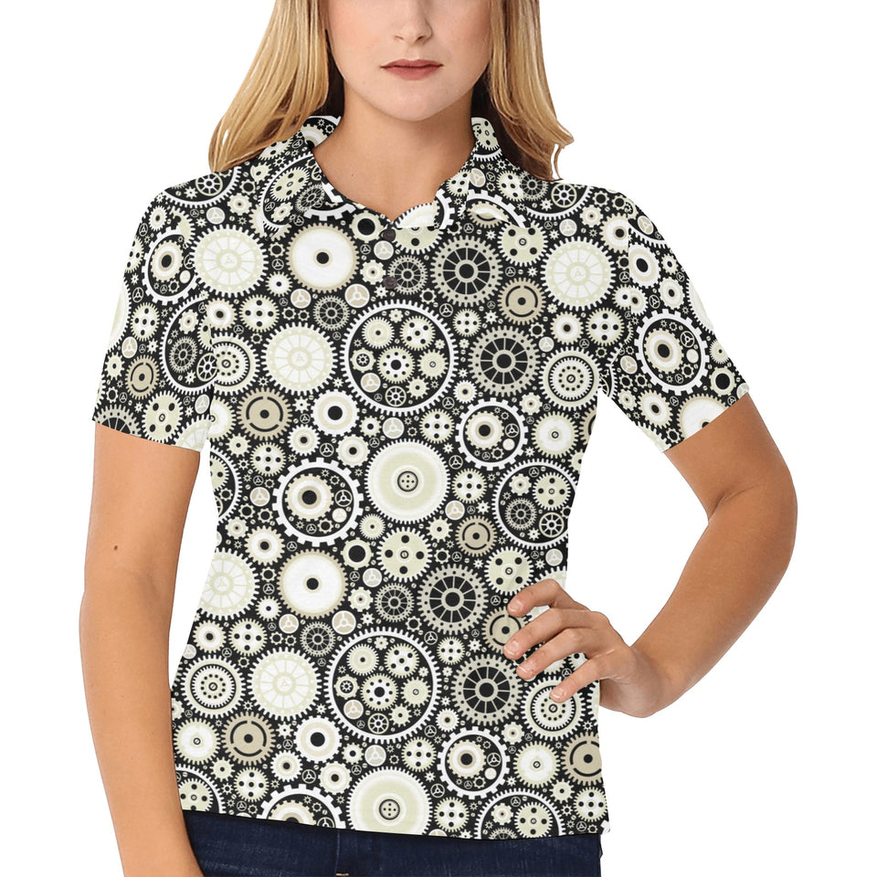 Gear Pattern Print Design 02 Women's All Over Print Polo Shirt