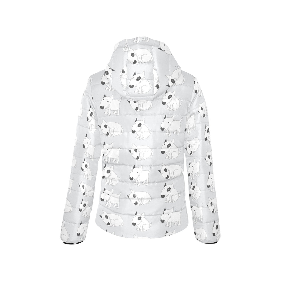 Bull Terrier Pattern Print Design 01 Women's Padded Hooded Jacket