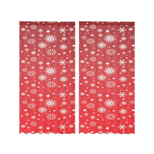 Snowflake pattern red background Gauze Curtain