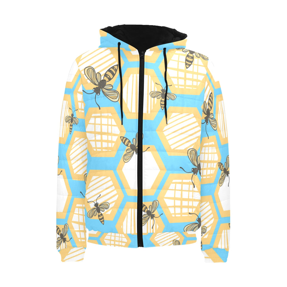 Bee honeycomb pattern Men's Padded Hooded Jacket
