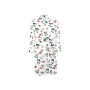 English Bulldog Pattern Print Design 03 Men's Long Sleeve Belted Night Robe