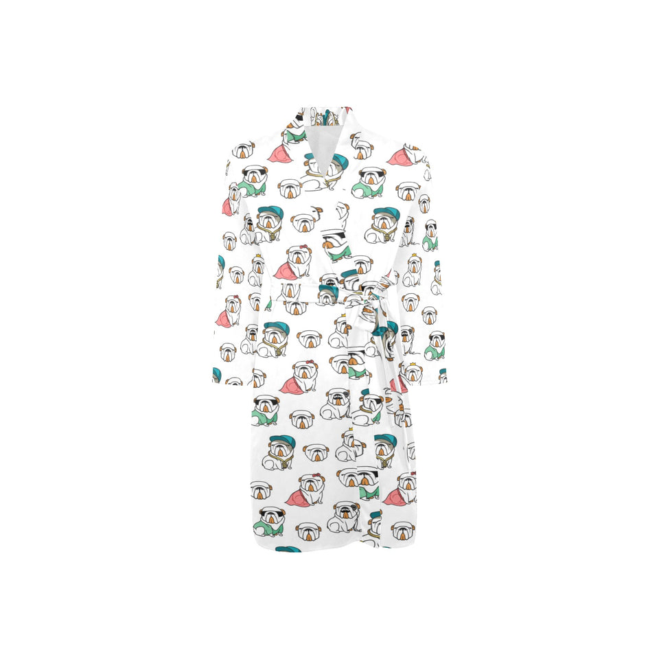 English Bulldog Pattern Print Design 03 Men's Long Sleeve Belted Night Robe