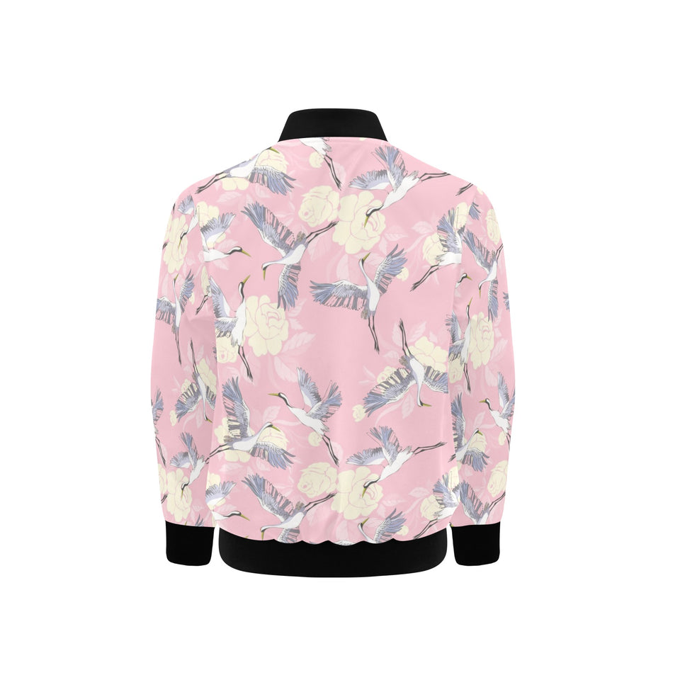 Japanese crane rose pattern Kids' Boys' Girls' Bomber Jacket