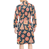 Christmas gingerbread cookie pattern Men's Long Sleeve Belted Night Robe