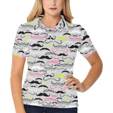 Mustache Beard Pattern Print Design 02 Women's All Over Print Polo Shirt