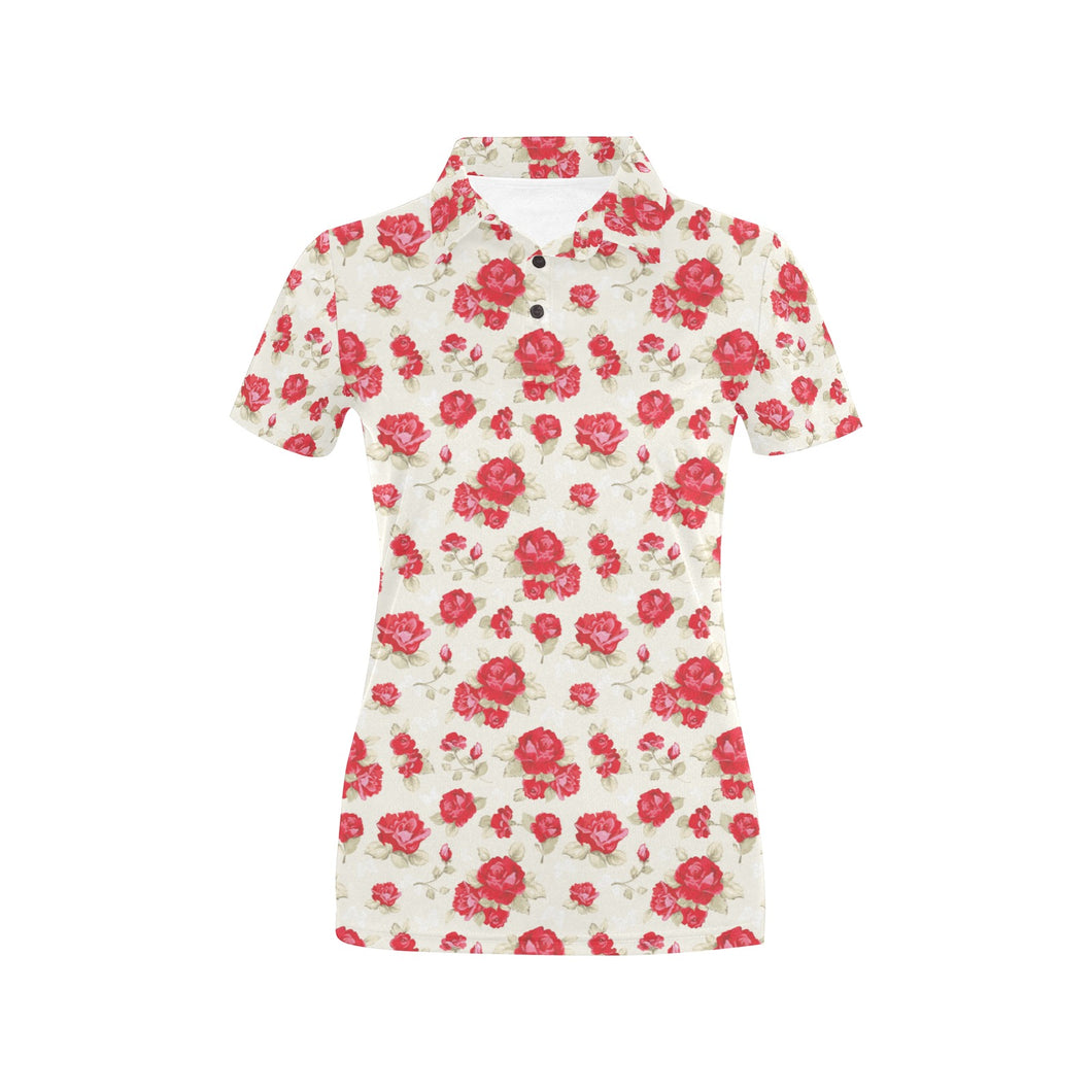 Rose Pattern Print Design 01 Women's All Over Print Polo Shirt