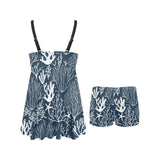 Coral Reef Pattern Print Design 05 Chest Sexy Pleated Two Piece Swim Dress