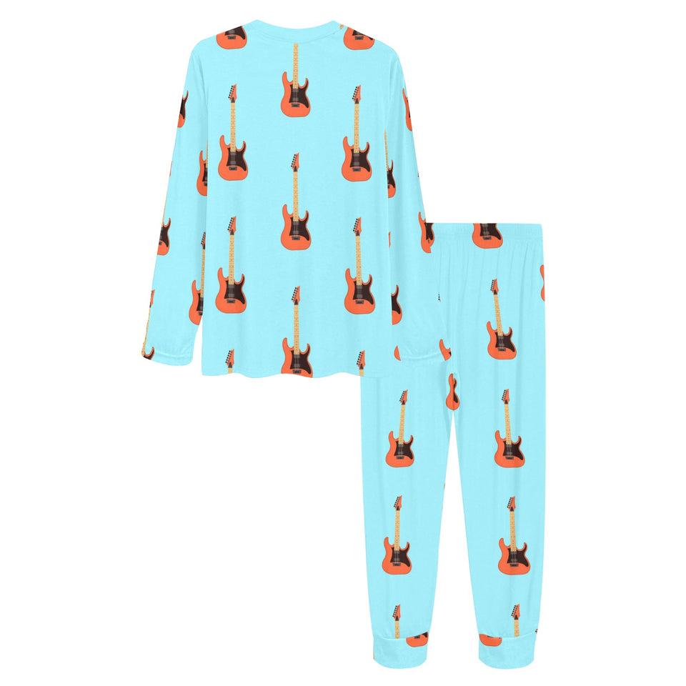 electric guitar pattern light blue background Women's All Over Print Pajama Set