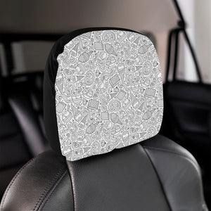 Cartoon hand drawn ice cream black white Car Headrest Cover