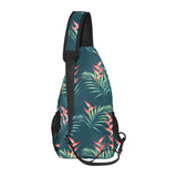 heliconia flowers, palm and monstera leaves on bla All Over Print Chest Bag