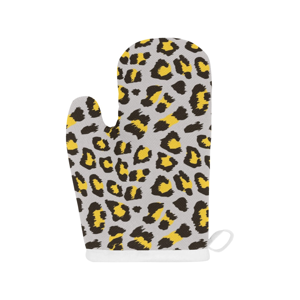 Gray Leopard print pattern Heat Resistant Oven Mitts