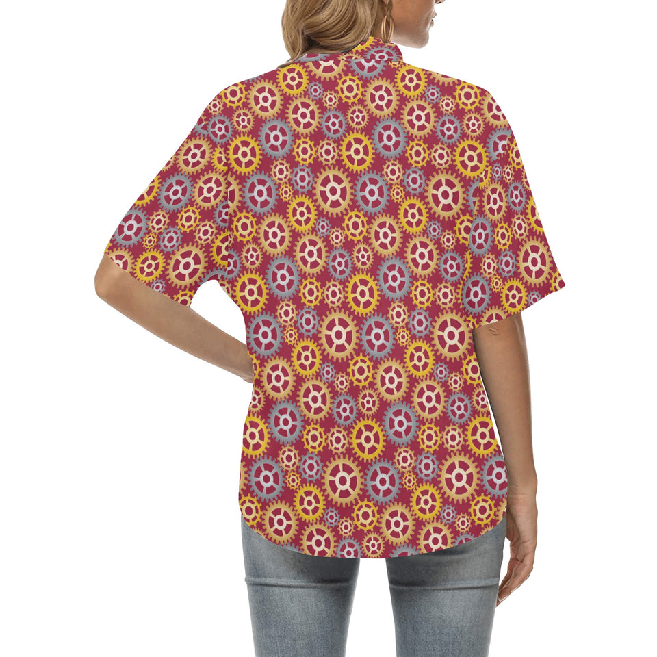 Gear Pattern Print Design 04 Women's All Over Print Hawaiian Shirt