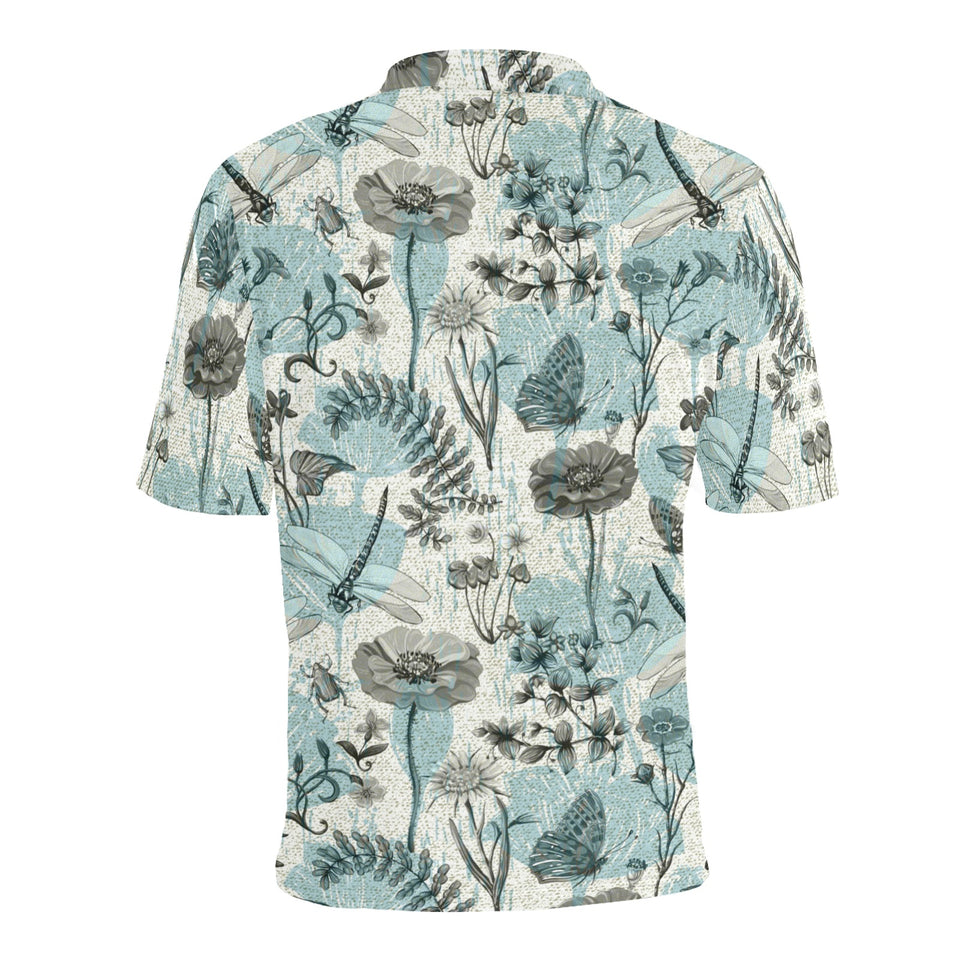 Dragonfly Butterfly Plants insect flower vintage s Men's All Over Print Polo Shirt