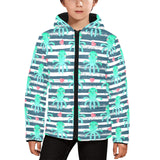 Cute octopuses heart striped background Kids' Boys' Girls' Padded Hooded Jacket