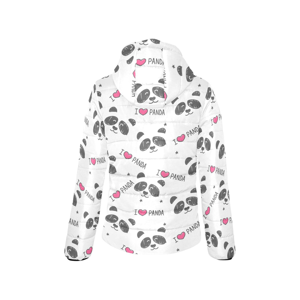 Hand Drawn faces of pandas pattern Women's Padded Hooded Jacket