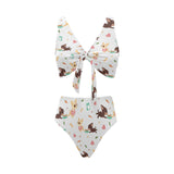 Cute Chihuahua puppie pattern Chest Bowknot High Waisted Bikini Swimsuit