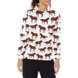 Horses running pattern background Women's Long Sleeve Polo Shirt