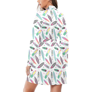 Surfboard Pattern Print Design 04 Women's Long Sleeve Belted Night Robe