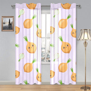 cute onions smiling faces purple background Gauze Curtain