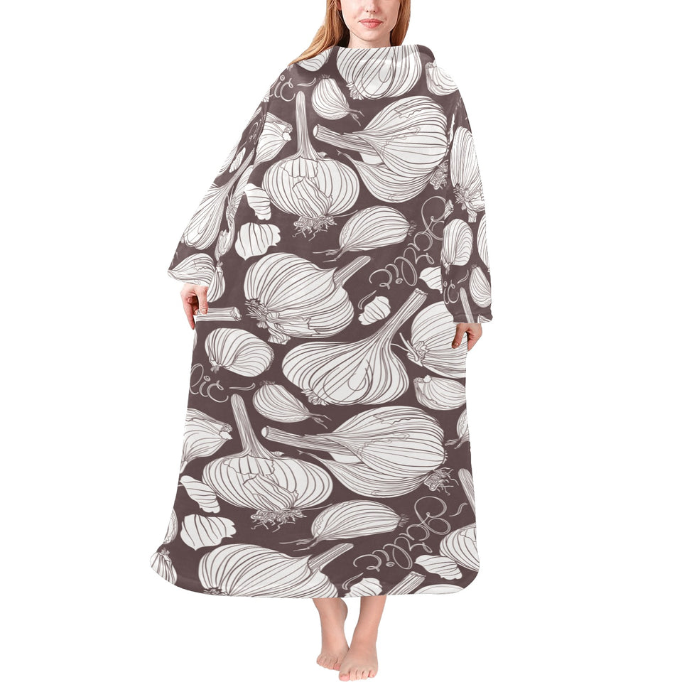 Garlic bulb dark background Blanket Robe with Sleeves