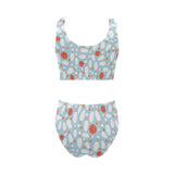 Bowling ball bowling pins blue blackground Chest Bowknot High Waisted Bikini Swimsuit