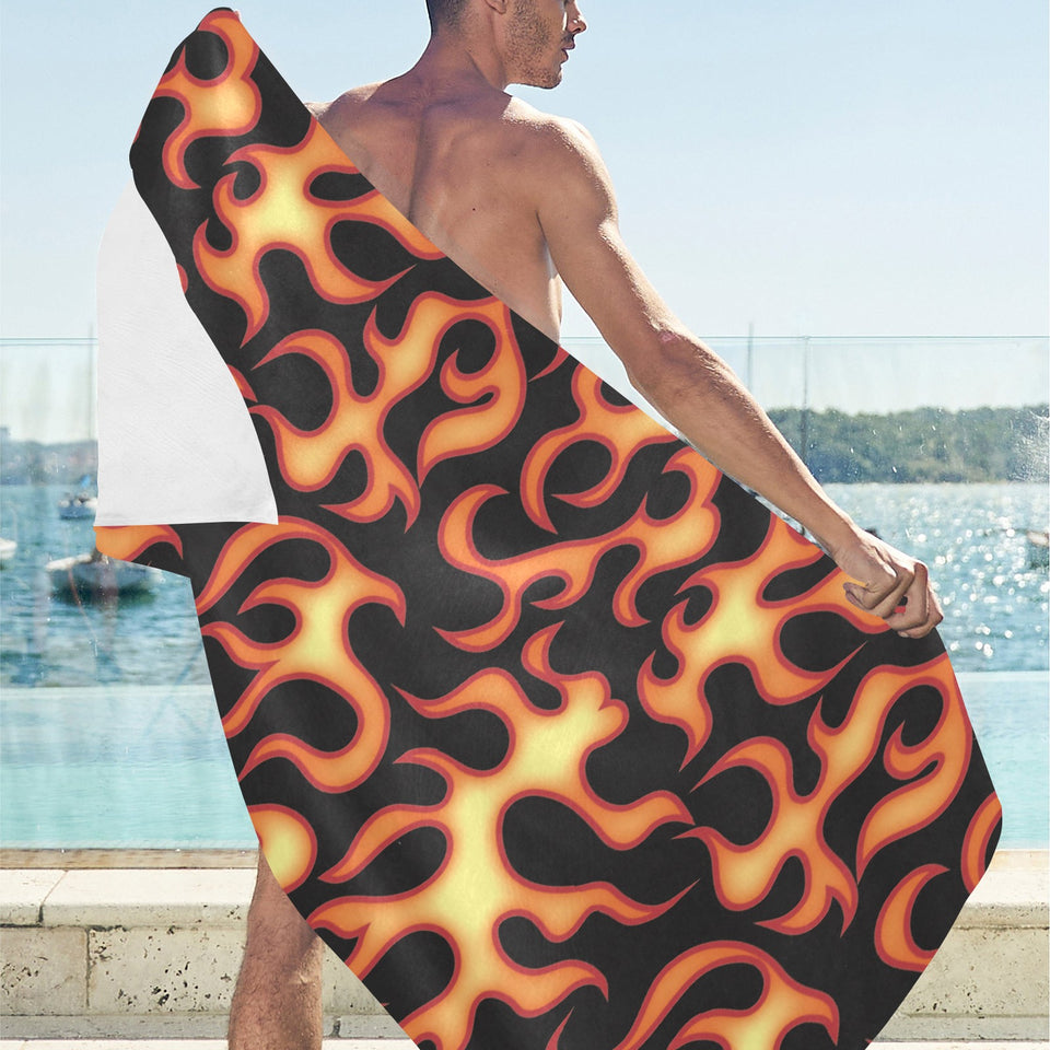 Fire flame dark pattern Beach Towel