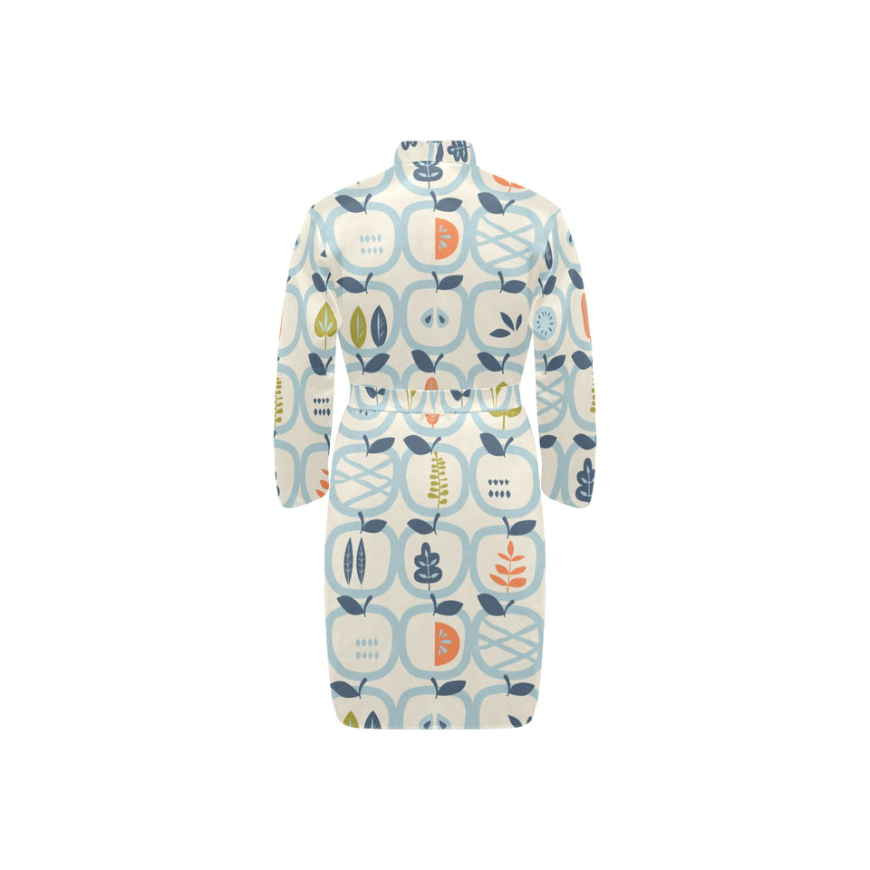 apples leaves pattern Men's Long Sleeve Belted Night Robe