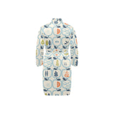apples leaves pattern Men's Long Sleeve Belted Night Robe
