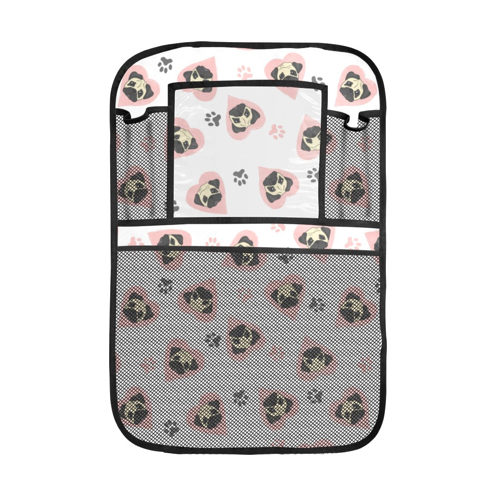 Cute pugs pink heart paw pattern Car Seat Back Organizer
