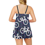 Bicycle Pattern Print Design 03 Chest Sexy Pleated Two Piece Swim Dress