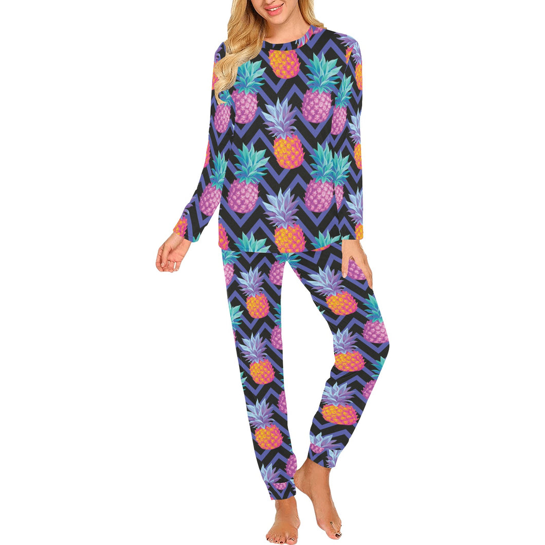 Pineapples pattern zigzag background Women's All Over Print Pajama Set