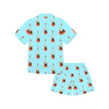 electric guitar pattern light blue background Kids' Boys' Girls' V-Neck Short Pajama Set