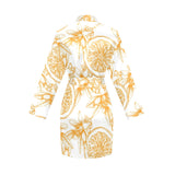 hand drawn orange fruit pattern Women's Long Sleeve Belted Night Robe