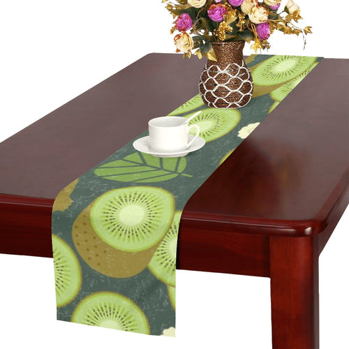 Whole sliced kiwi leave and flower Table Runner