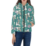 Koi Fish Carp Fish lotus pattern Women's Padded Hooded Jacket