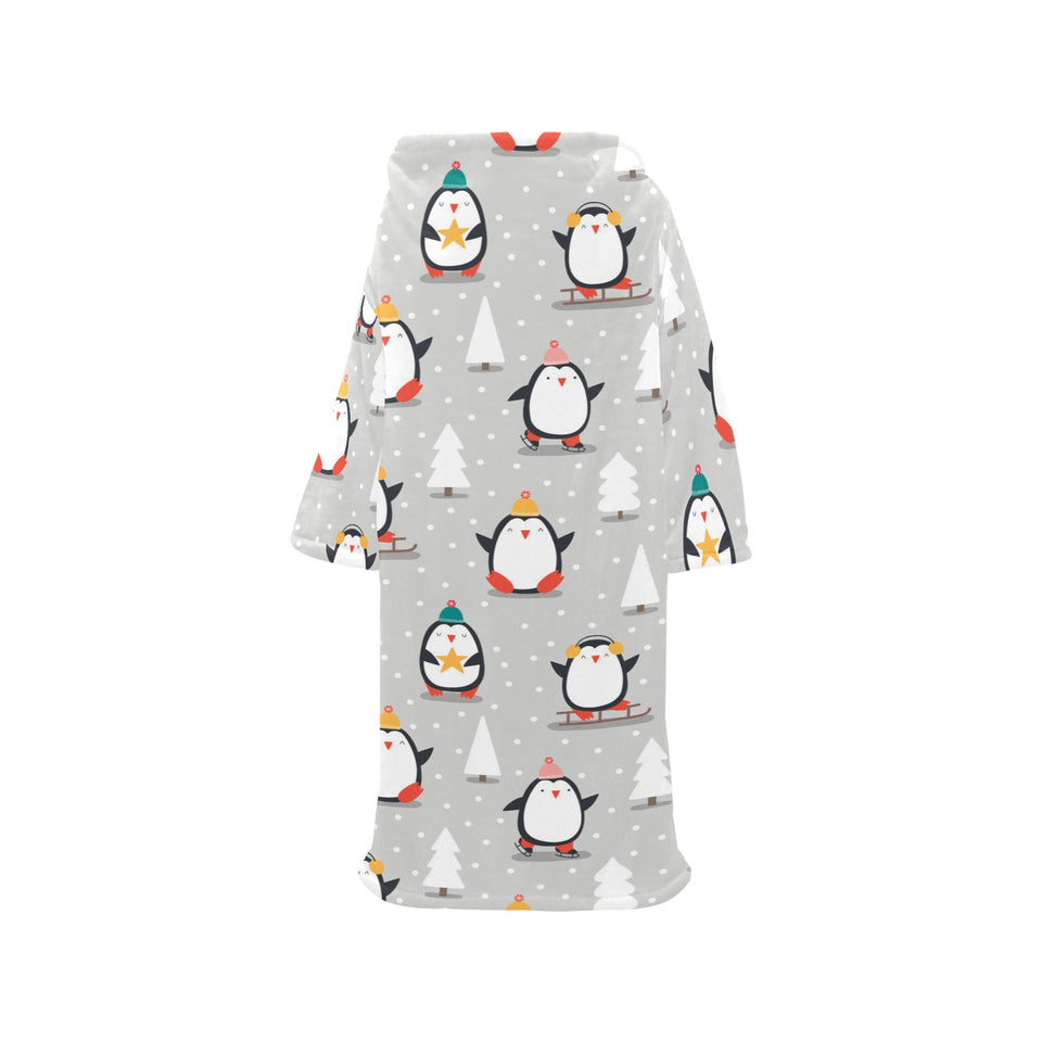 Cute Penguin christmas pattern Blanket Robe with Sleeves