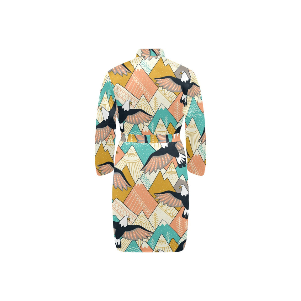 Eagle Pattern Print Design 02 Men's Long Sleeve Belted Night Robe