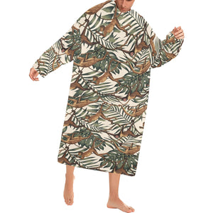 Monkey tropical leaves background Blanket Robe with Sleeves