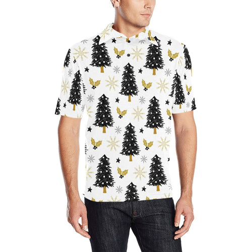 Christmas tree holly snow star pattern Men's All Over Print Polo Shirt