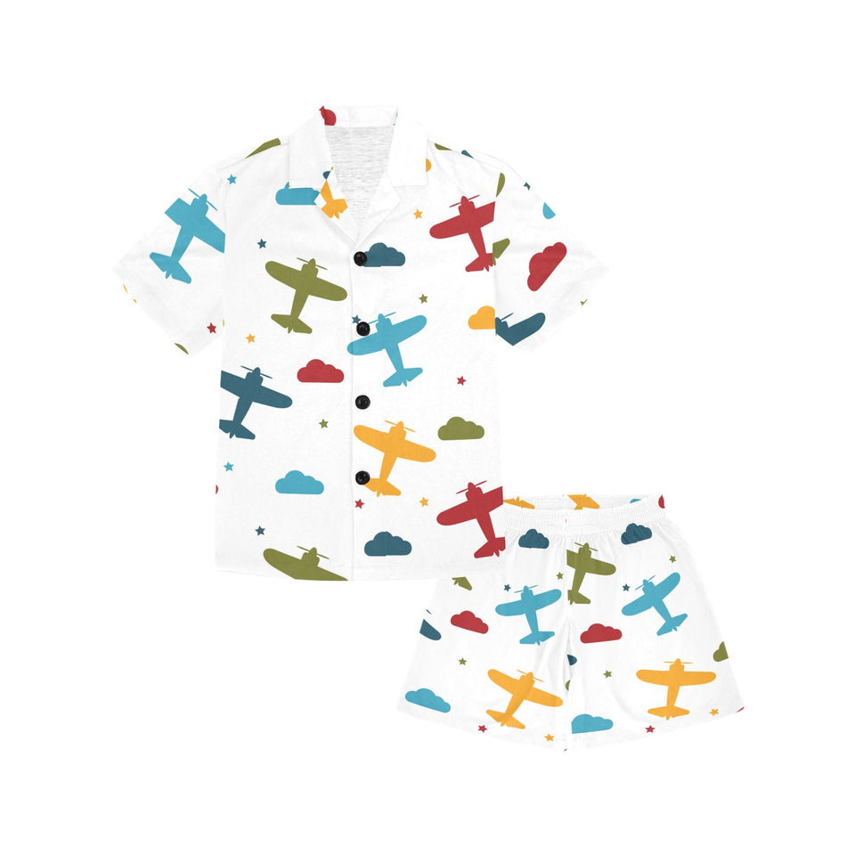 Airplane star cloud colorful Kids' Boys' Girls' V-Neck Short Pajama Set