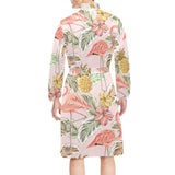 Pink flamingo birds pineapples hibiscus flower pat Men's Long Sleeve Belted Night Robe