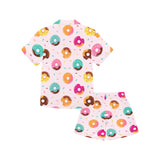 Donut pattern glaze pink background Kids' Boys' Girls' V-Neck Short Pajama Set