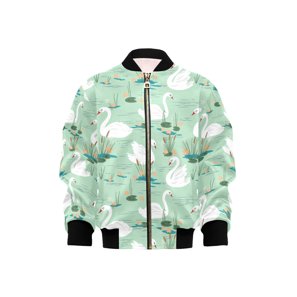 White swan lake pattern Kids' Boys' Girls' Bomber Jacket