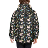 Hummingbird Pattern Print Design 03 Kids' Boys' Girls' Padded Hooded Jacket