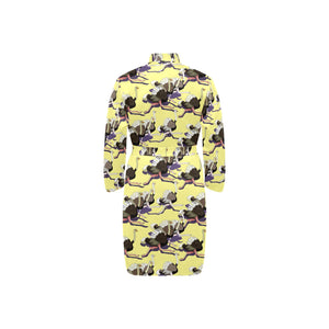 Ostrich Pattern Print Design 04 Men's Long Sleeve Belted Night Robe
