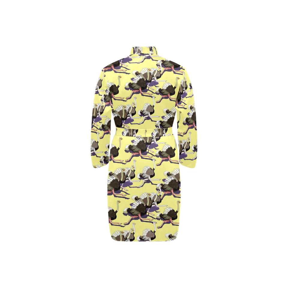 Ostrich Pattern Print Design 04 Men's Long Sleeve Belted Night Robe